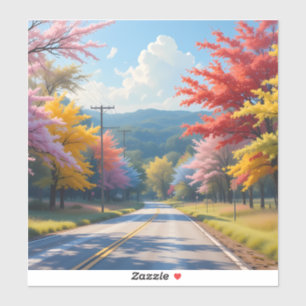 Pastel herfst landweg aquarel sticker
