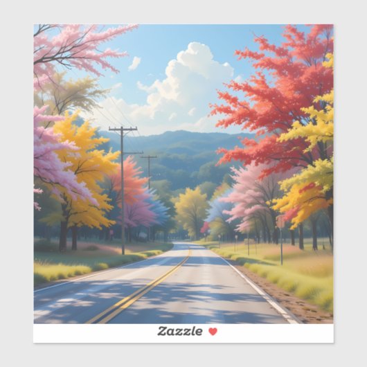 Pastel herfst landweg aquarel sticker (Vel)