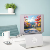 Pastel herfst landweg aquarel sticker (Laptop op bureau)