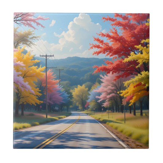 Pastel herfst landweg aquarel tegeltje (Voorkant)