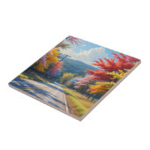 Pastel herfst landweg aquarel tegeltje (Zijkant)