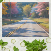 Pastel herfst landweg aquarel theedoek (Gevouwen)