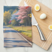 Pastel herfst landweg aquarel theedoek (Quarter Fold)