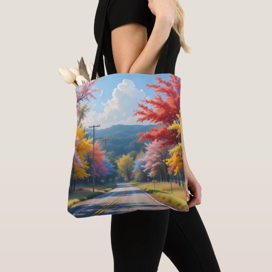 Pastel herfst landweg aquarel tote bag (Dichtbij)