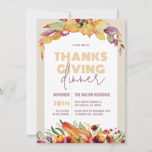 Pastel Herfst Oogst & Floral Foliage Thanksgiving Feestdagenkaart (Voorkant)