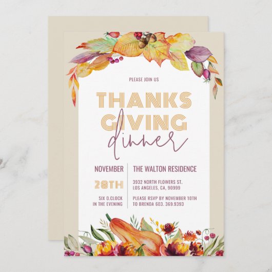 Pastel Herfst Oogst & Floral Foliage Thanksgiving Feestdagenkaart (Voorkant / Achterkant)