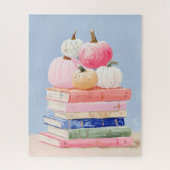 Pastel Herfst Pompoenen op Boeken Wall Art Legpuzzel (Verticaal)