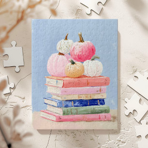 Pastel Herfst Pompoenen op Boeken Wall Art Legpuzzel