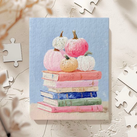 Pastel Herfst Pompoenen op Boeken Wall Art Legpuzzel