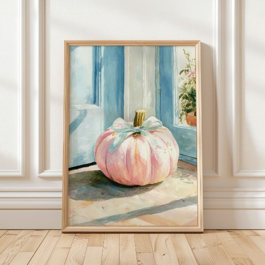 Pastel Herfst Roze Pompoen met strik Poster
