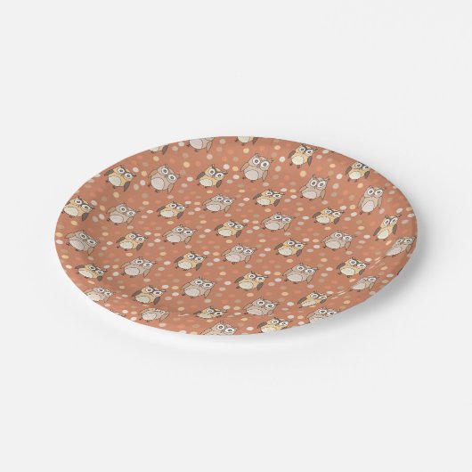 Pastel herfst Uil Pattern Sinaasappel Papieren Bordje (Gekanteld)