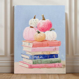 Pastel Herfstpompoenen op Boeken Muur Kunst Acryl Fototegel