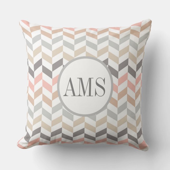 Pastel Herringbone Monogram Gepersonaliseerd Kussen (Voorkant)