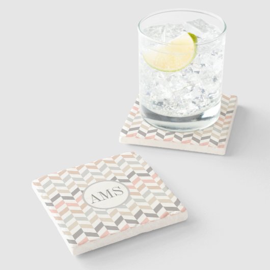 Pastel Herringbone Monogram Gepersonaliseerd Stenen Onderzetter (Zijkant)