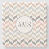 Pastel Herringbone Monogram Gepersonaliseerd Stenen Onderzetter (Voorkant)