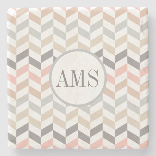 Pastel Herringbone Monogram Gepersonaliseerd Stenen Onderzetter (Voorkant)
