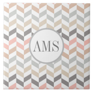 Pastel Herringbone Monogram Gepersonaliseerd Tegeltje