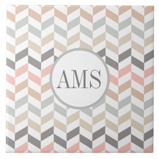 Pastel Herringbone Monogram Gepersonaliseerd Tegeltje (Voorkant)