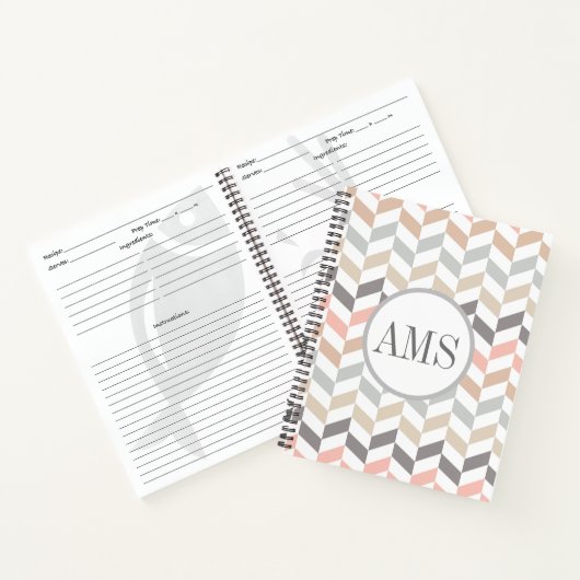 Pastel Herringbone Monogram Recipe Notitieboek (Binnen)