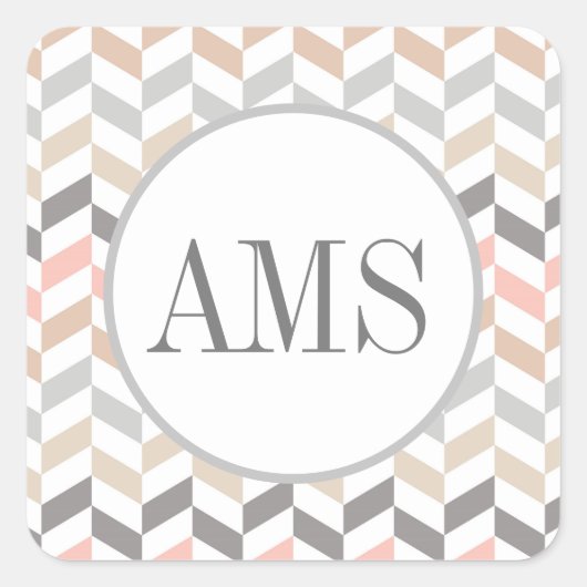 Pastel Herringbone Monogram Vierkante Sticker (Voorkant)