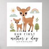 Pastel Herten Moeder Baby Eerste Moederdag Nursery Poster (Voorkant)