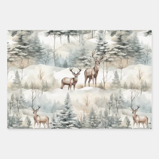 Pastel Herten Waterverf Sage Groene Winter Inpakpapier Vel (Voorkant)