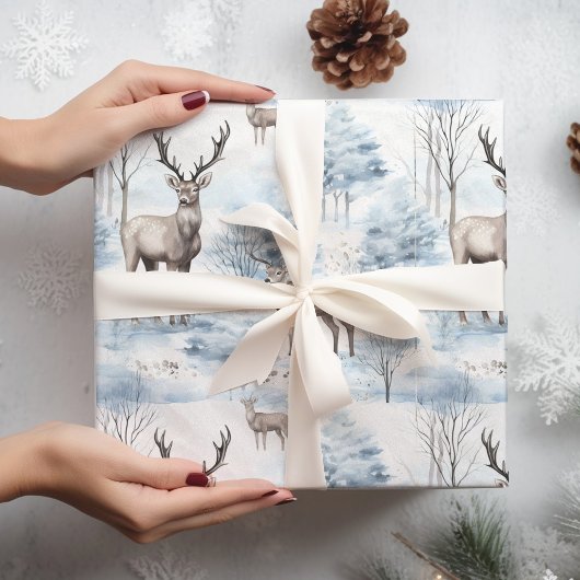 Pastel Herten Waterverf Sage Groene Winter Inpakpapier Vel