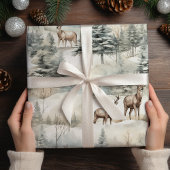 Pastel Herten Waterverf Sage Groene Winter Inpakpapier Vel