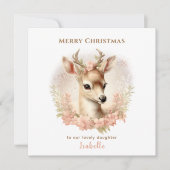 Pastel  Hertenbloemen Naam Kerst Kaart (Voorkant)