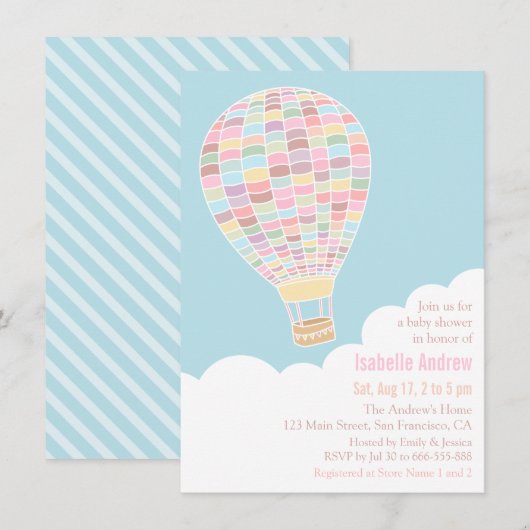 Pastel Hete Luchtballon Baby Douche Uitnodigingen (Voorkant / Achterkant)