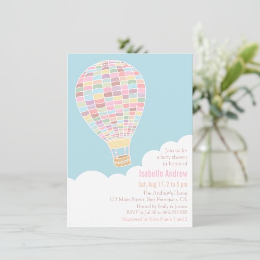 Pastel Hete Luchtballon Baby Douche Uitnodigingen (Staand voorkant)