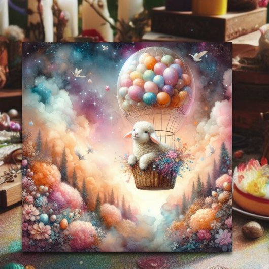 Pastel Hete Luchtballon Paaslam Christelijk Feestdagenkaart
