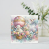 Pastel Hete Luchtballon Paaslam Kuikens Kinder Feestdagenkaart (Staand voorkant)