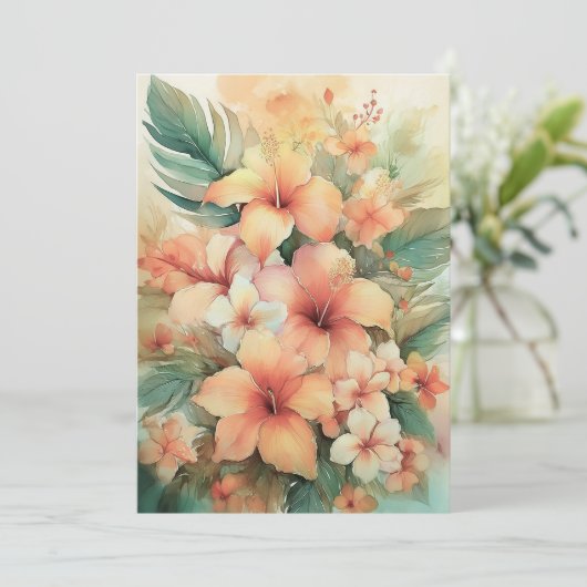 Pastel Hibiscus Feestdagenkaart (Staand voorkant)