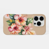 Pastel hibiscus waterverf iPhone hoesje (Achterkant horizontaal)