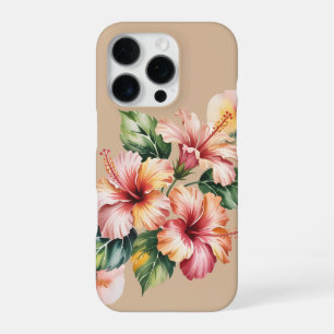 Pastel hibiscus waterverf iPhone 16 pro hoesje