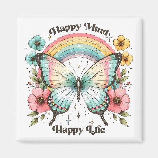 Pastel Hippie "Happy Mind Happy Life" Magneet (Voorkant)