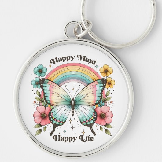 Pastel Hippie "Happy Mind Happy Life" Sleutelhanger (Voorkant)