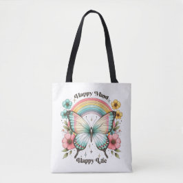 Pastel Hippie "Happy Mind Happy Life" Tote Bag