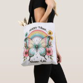 Pastel Hippie "Happy Mind Happy Life" Tote Bag (Dichtbij)