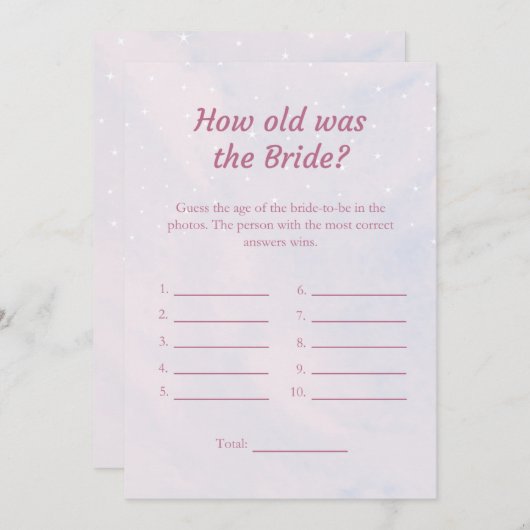 Pastel Hoe oud was de Bride Shower Game Kaart (Voorkant / Achterkant)