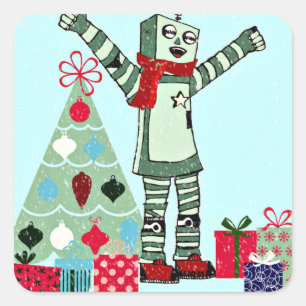 Pastel Holiday Robot Boy, Boom, Gifts Vierkante Sticker