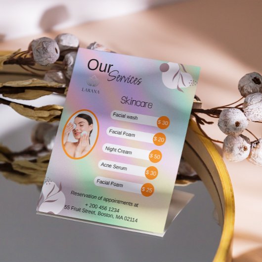 Pastel Holografisch Elastische Lijst van Diensten Flyer