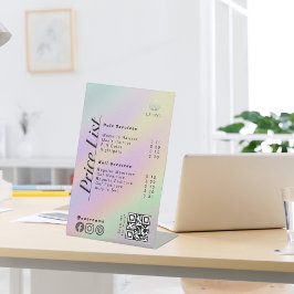 Pastel Holografische Estheticus Prijslijst Menu Reclamebord Met Voetstuk
