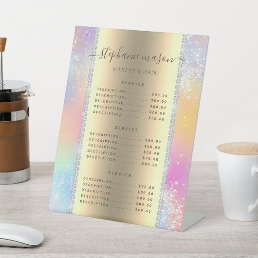 Pastel Holografische Glitter Diamanten Prijs Menu Reclamebord Met Voetstuk (Insitu)
