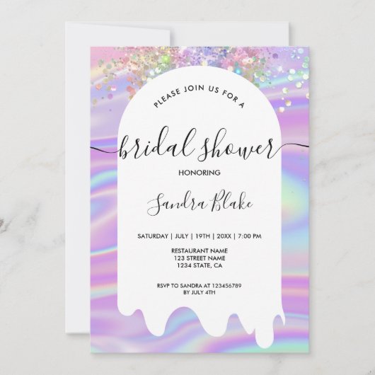 Pastel Holografische Glitter Drips Vrijgezellenfee Kaart (Voorkant)