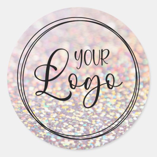Pastel Holografische Peach Glitter Blur Logo Ronde Sticker (Voorkant)