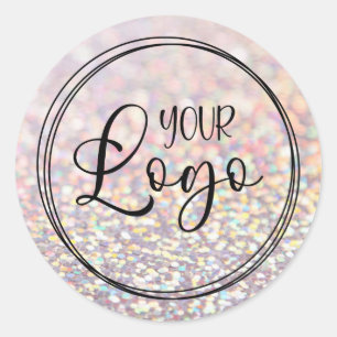 Pastel Holografische Peach Glitter Blur Logo Ronde Sticker
