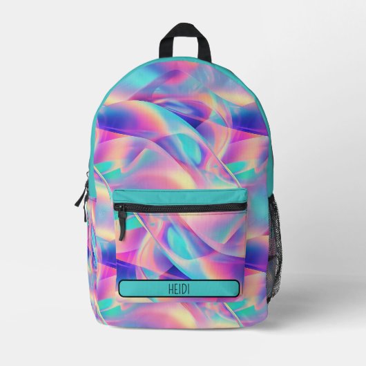  pastel holografische regenboog metallic bedrukte rugzak (Voorkant)