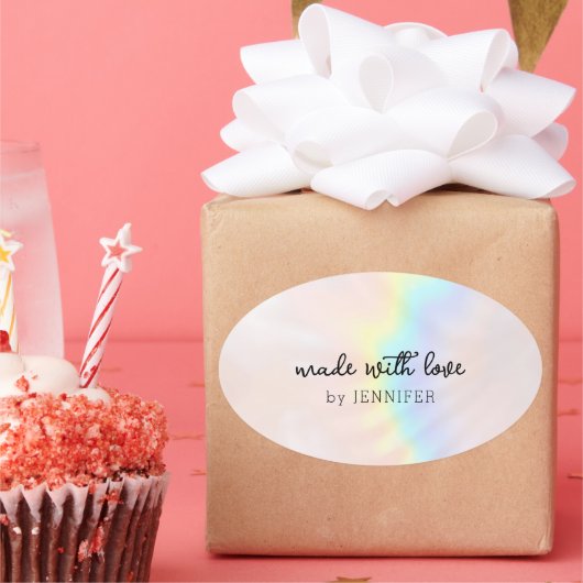 pastel holografische regenboog ovale sticker (Feest)